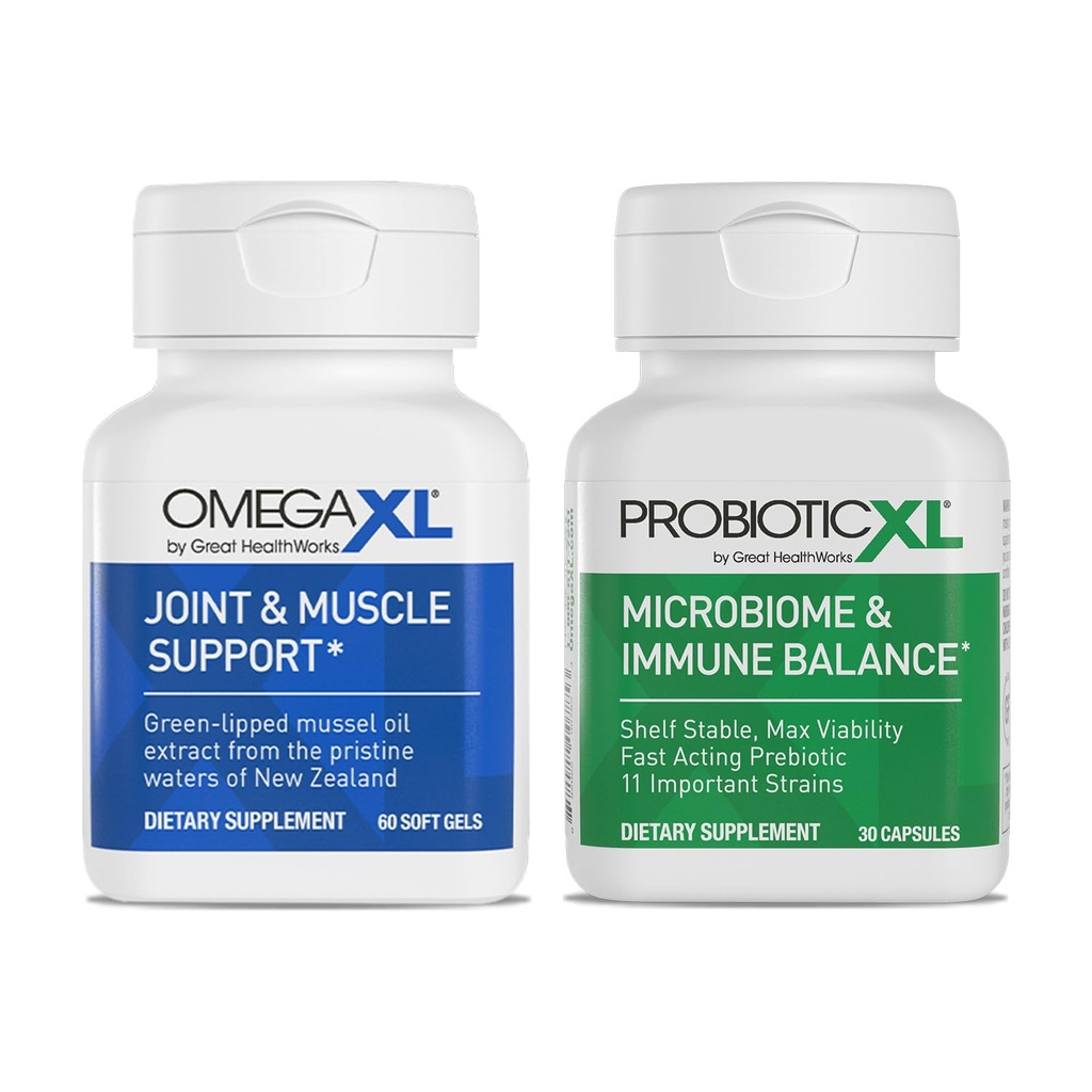 OmegaXL Powerful Joint and Muscle Supplement (60 Count) & Probiotic XL - PreforPro, DE111, Shelf Stable - Promote Healthy Gut Flora Growth (30 Veggie caps)