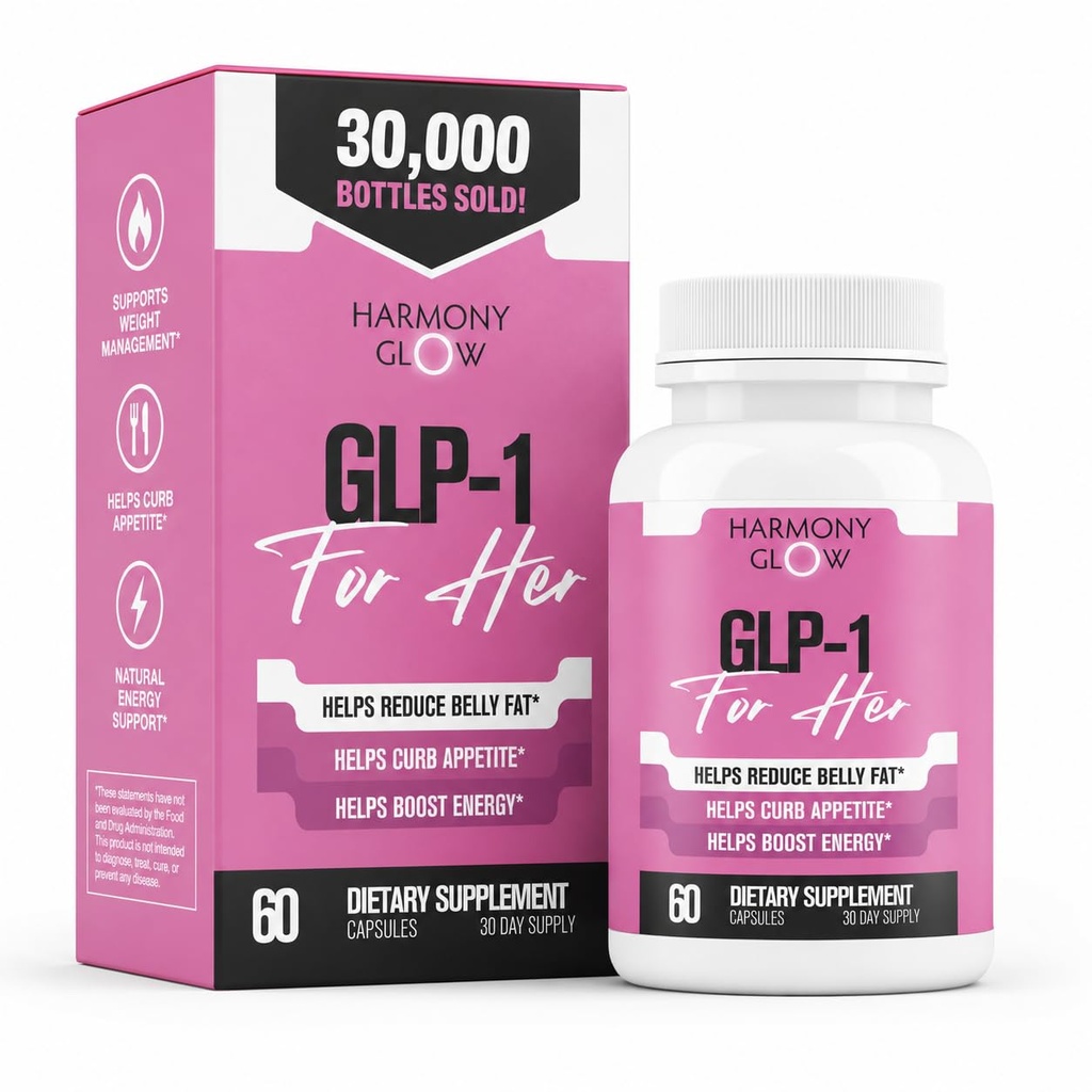 Harmony Glow GLP-1 | Promotes Weight Loss for Women, Helps Appetite Control & Promotes Energy - Assists Metabolic Pathways Linked to GLP-1 Signaling & Fat Loss - 3rd Party Tested Supplement - 60 Pills