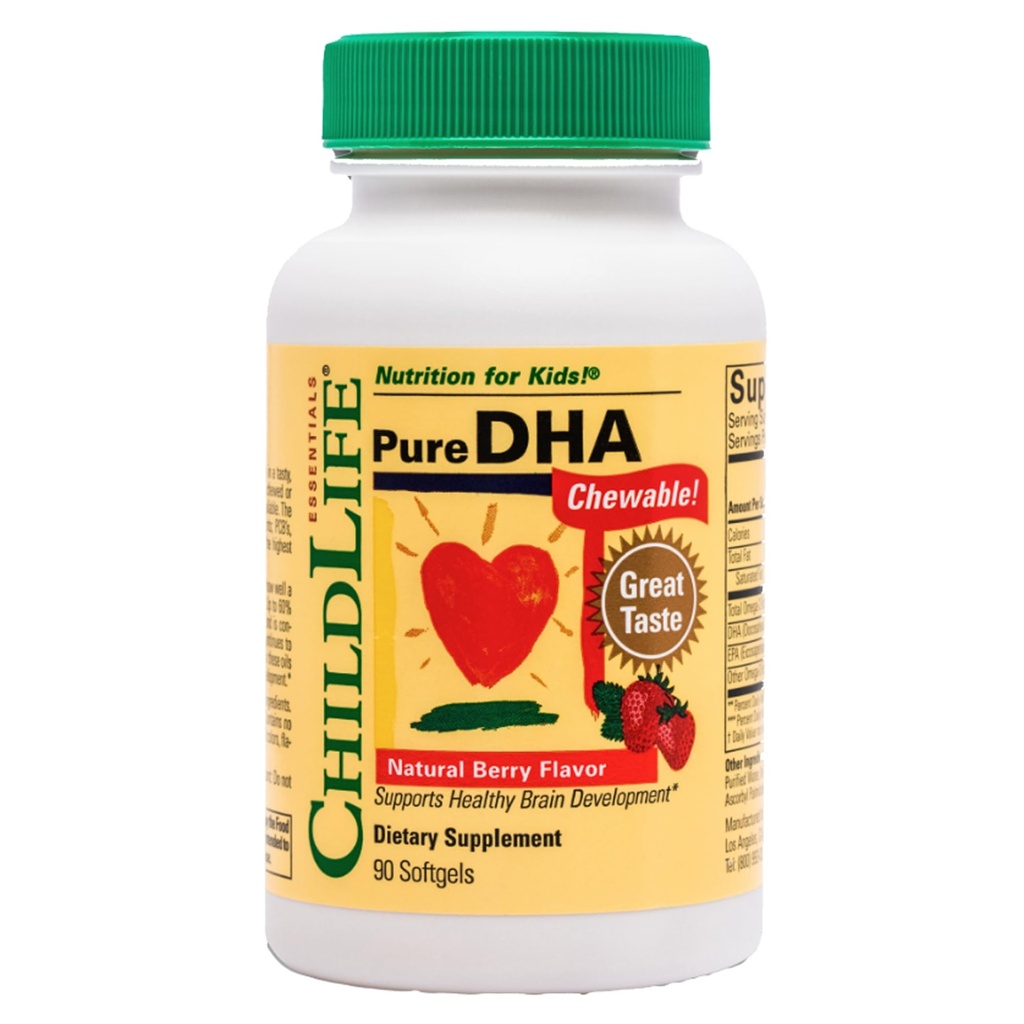 DHA EPA Omega 3 Suplement, Dzieci DHA Chewables, Baby DHA, Olej rybny dla Toddlers, Gluten Free - Natural Berry, 90 Softgels (Opakowanie 1)