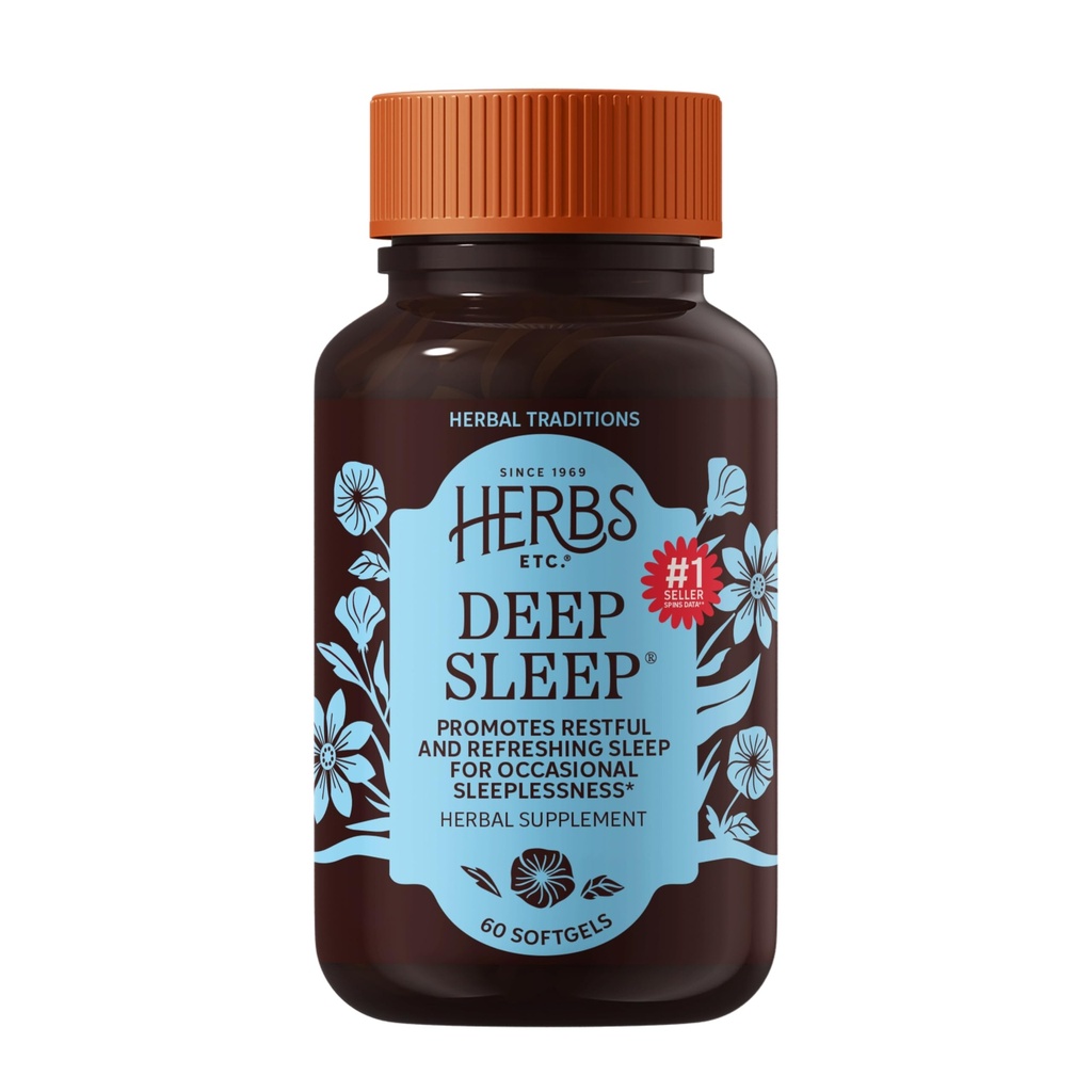 Herbs Etc. Deep Sleep Softgels - Herbal Sleep Supplement Supplement - Rest & Calming Support with Passionflower, Chamomile & Lemon Balm - 60 Softgels (60 Servings)
