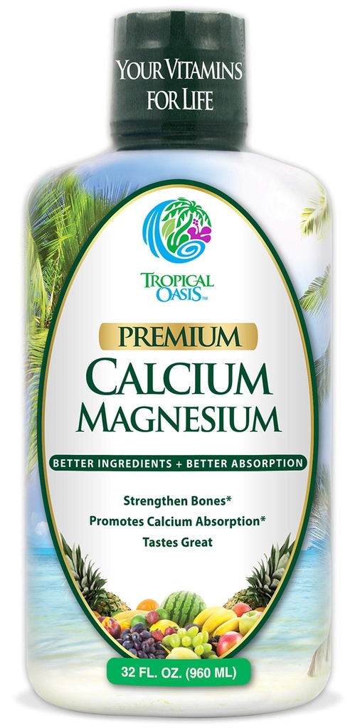 Tropikalna Oaza Liquid Wapnia Magnez - Naturalna Formuła w / Wsparcie dla silnych kości - Płynne witaminy w / Wapnia, Magnezu i witaminy D - do 96% Wchłanianie przez ciało. - 32oz, 64 Serv.