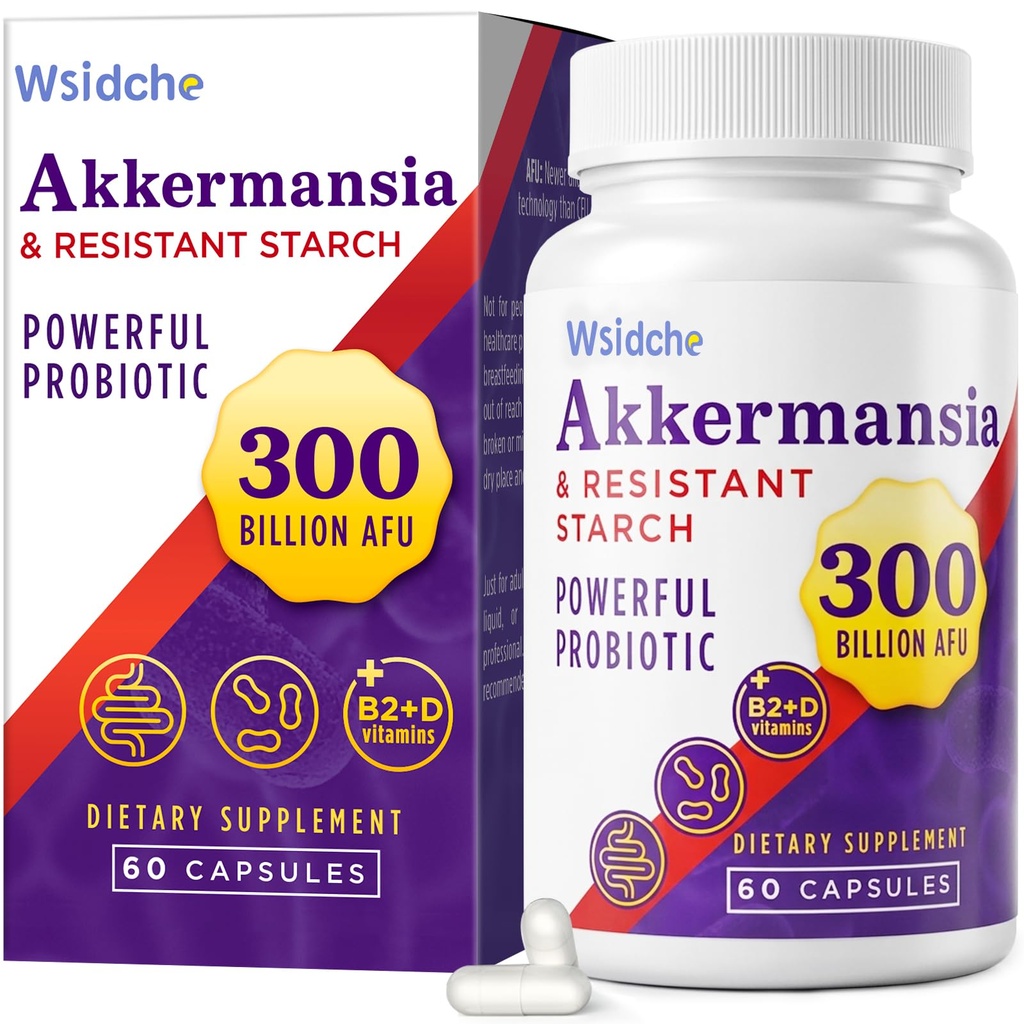 300 Miliard AFU Akkermansia Probiotyczne 124; Suplement GLP-1 dla kobiet i mężczyzn, Akkermansia Muciniphila dla GLP-1, Digestive, Gut, Immune, Enhances Gut Digestive Lining funkcja, Akka Superbiotyki - 60 Kaps