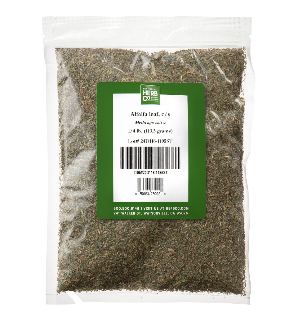 Alfalfa Leaf Cut & Sifted, by Herb Co, Medicago Sativa, from Egypt, Kosher, for Tea, Soups, Stews, Baked Goods, Smoothies, Oils & Salves, 1/4 lb