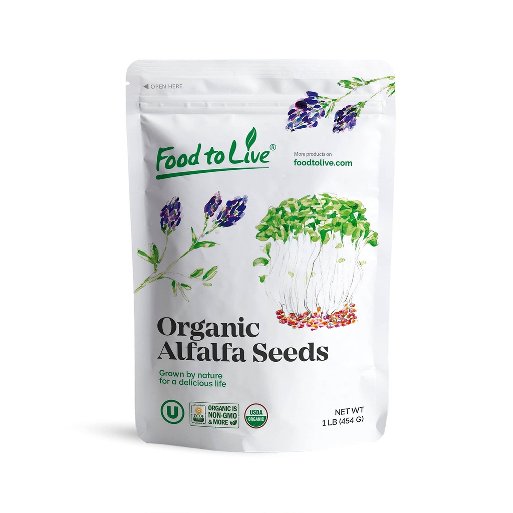 Food to Live Organic Alfalfa Sprouting Seeds, 1 Pound - Non-GMO, Kosher, Sproutable, Raw