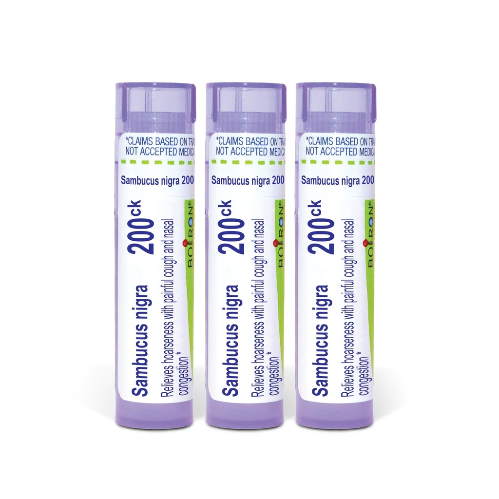 Boiron Sambucus Nigra 200Ck Homeopathic Elderberry for Hoarseness with Painful Cough and Nasal Congestion - Pack of 3 (240 Pellets)