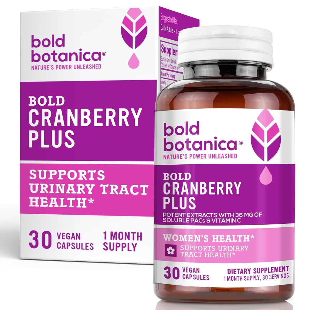Bold Cranberry Plus - 36 mg PAC - 100% opakowania rozpuszczalnego - Trakt moczowy UTI - Tabletki żurawinowe dla kobiet i mężczyzn - z witaminą C - 30 kapsułki wegańskie