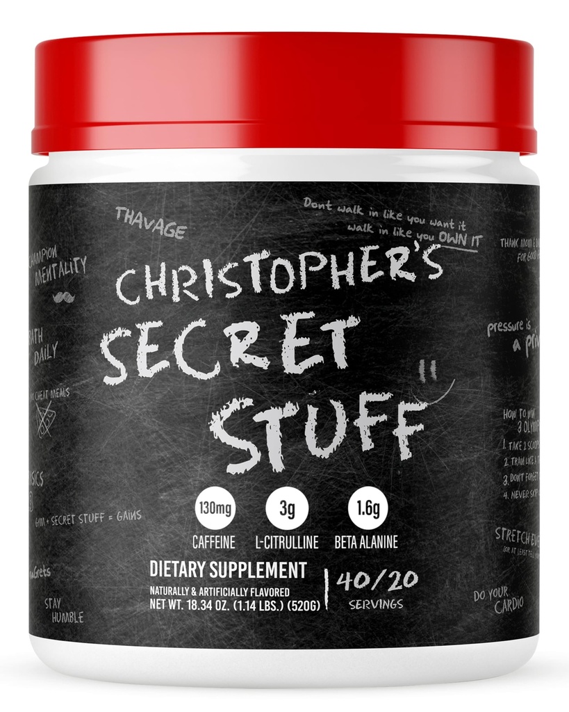RAW Christopher 's Secret Stuff Pre Workout Powder, Thavage (Smakuje jak wygrana) - Chris Bumstead CBUM Suplement do ćwiczeń dla mężczyzn i kobiet - Praca, Hydration & Energy - 40 Służenia