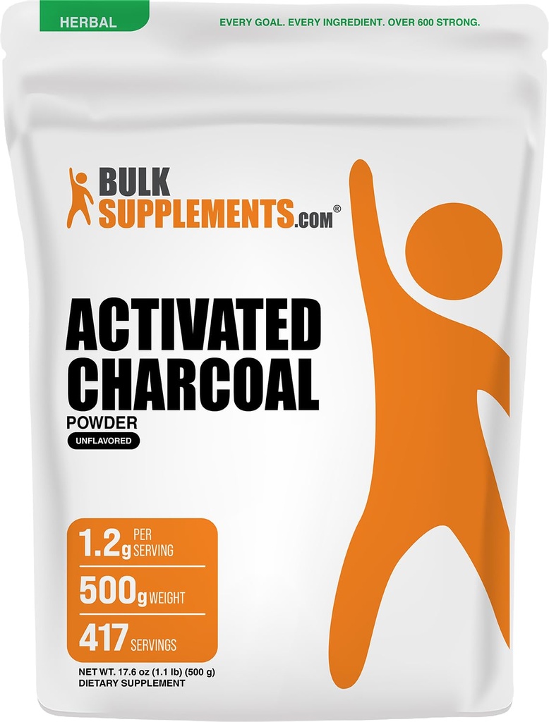 BulkSupplements.com Aktywowany Węgiel - z węgla kokosowego Węgiel, do wybielania zębów - Wegan & Gluten Free, 1,2g na Serving, 500g (1,1 lbs) (Opakowanie po 1)
