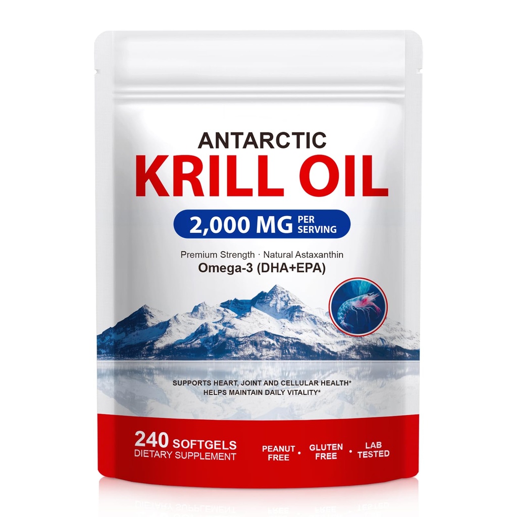 Antarctic Krill Oil 2000mg with Astaxanthin 800mcg | Omega-3 500mg | EPA 240mg | DHA 160mg | Phospholipids 400mg | 240 Softgels