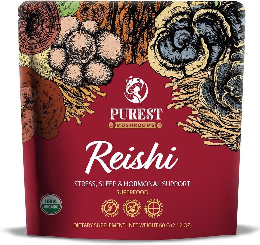 Proszek Reishi - Organic Mushroom Extract Proszek - Mushroom Suplementy do wsparcia immunologicznego, Relief stresowy, Lepszy sen 60g