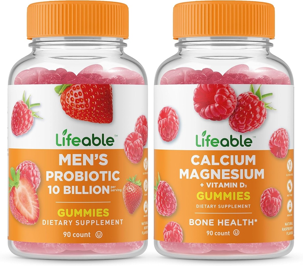 Żywy męski Probiotyk 10 Miliard + Wapnia Magnezu, Gummies Bundle - Great Desting, Suplement witaminy, Gluten Free, GMO Free, Gummy do żucia