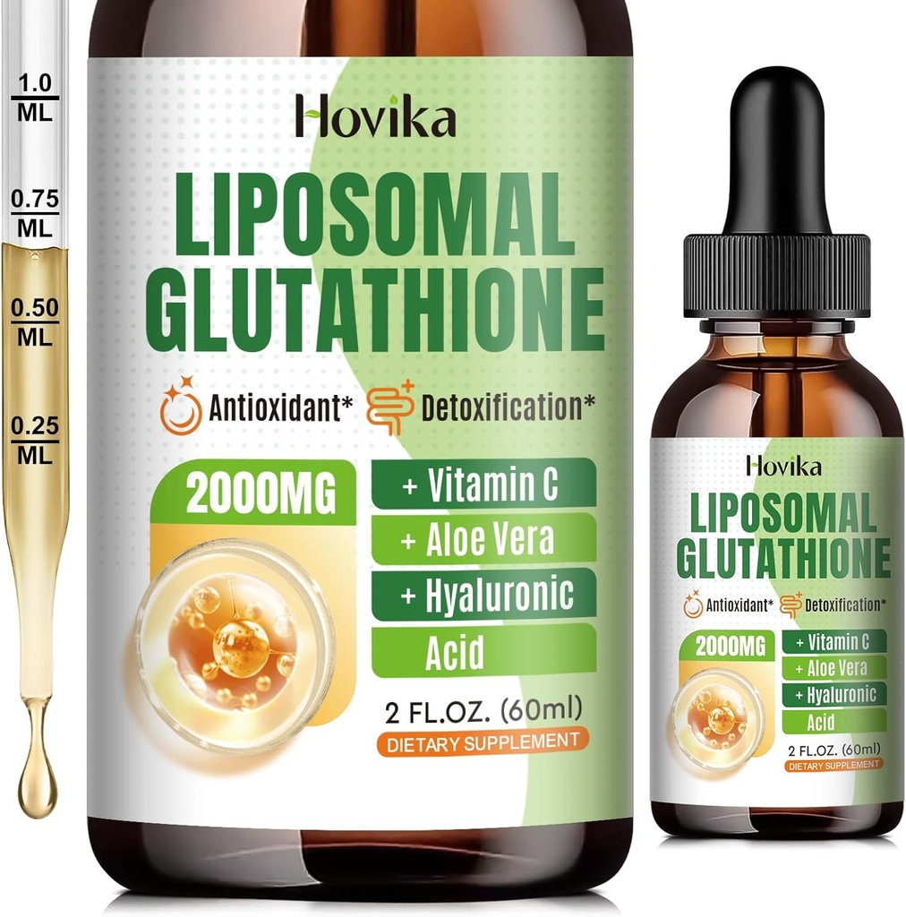 Liposomal Glutathione Supplement 2000mg, Liquid Glutathione Drops z witaminą C, Master Przeciwutleniacze dla układu immunologicznego, Obrona starzenia, Głowa skóry, Detox wątroby - Superior Absorption, Vegan 2 Fl Oz