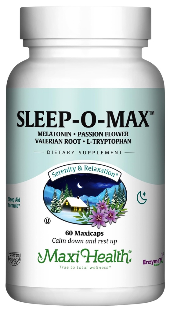 Maxi Zdrowie Dorośli Ziołowe Sleep- O- Max z Valerian Koot, Melatonina, Tryptofan, Passionflower - Natural Sleep Supplement - Calm Sleep Support Formuła