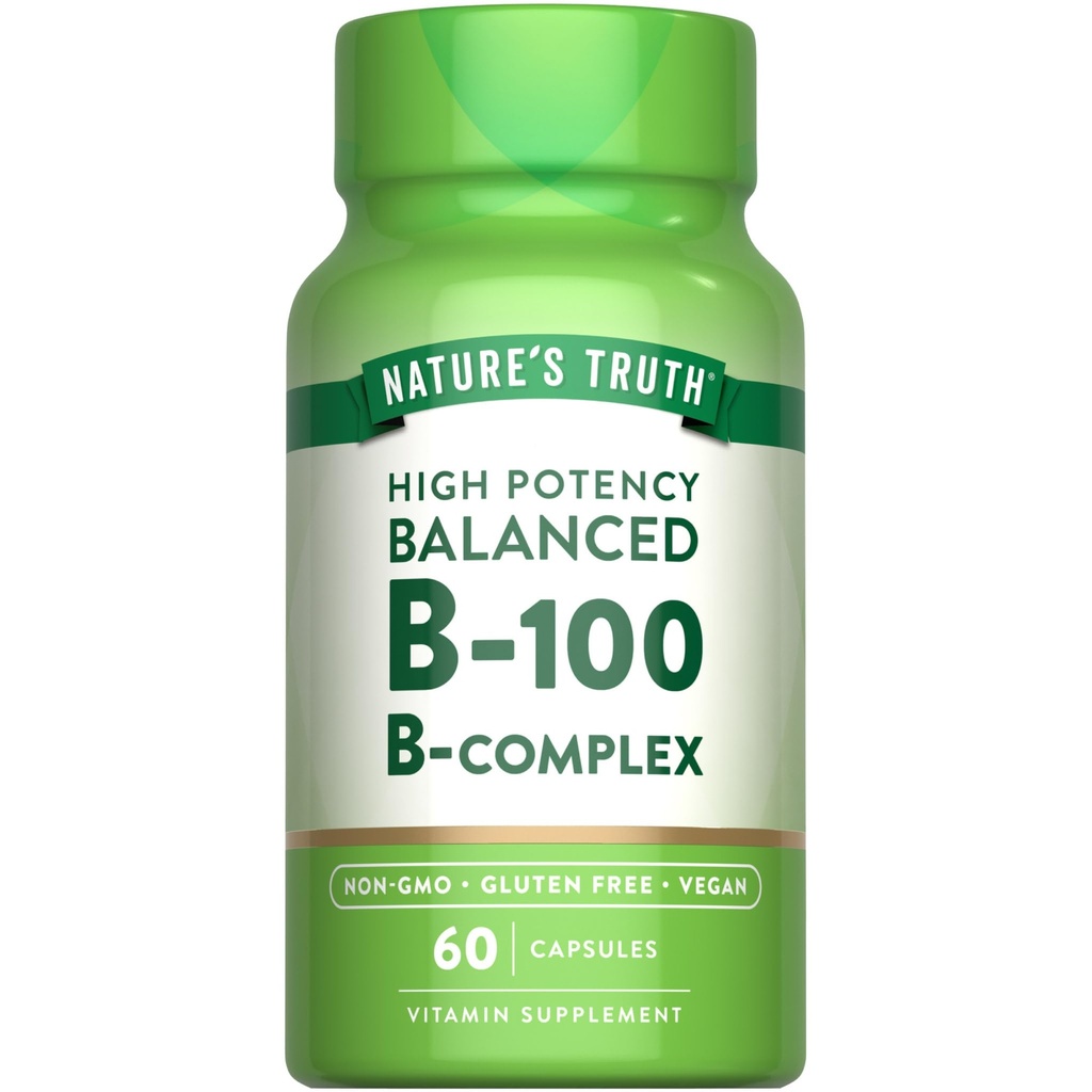 Nature 's Truth Witamina B Kompleks Bilans 124; 60 Kapsułki 124; Wysoka potencja B- 100 Bilans 124; Non-GMO & Gluten