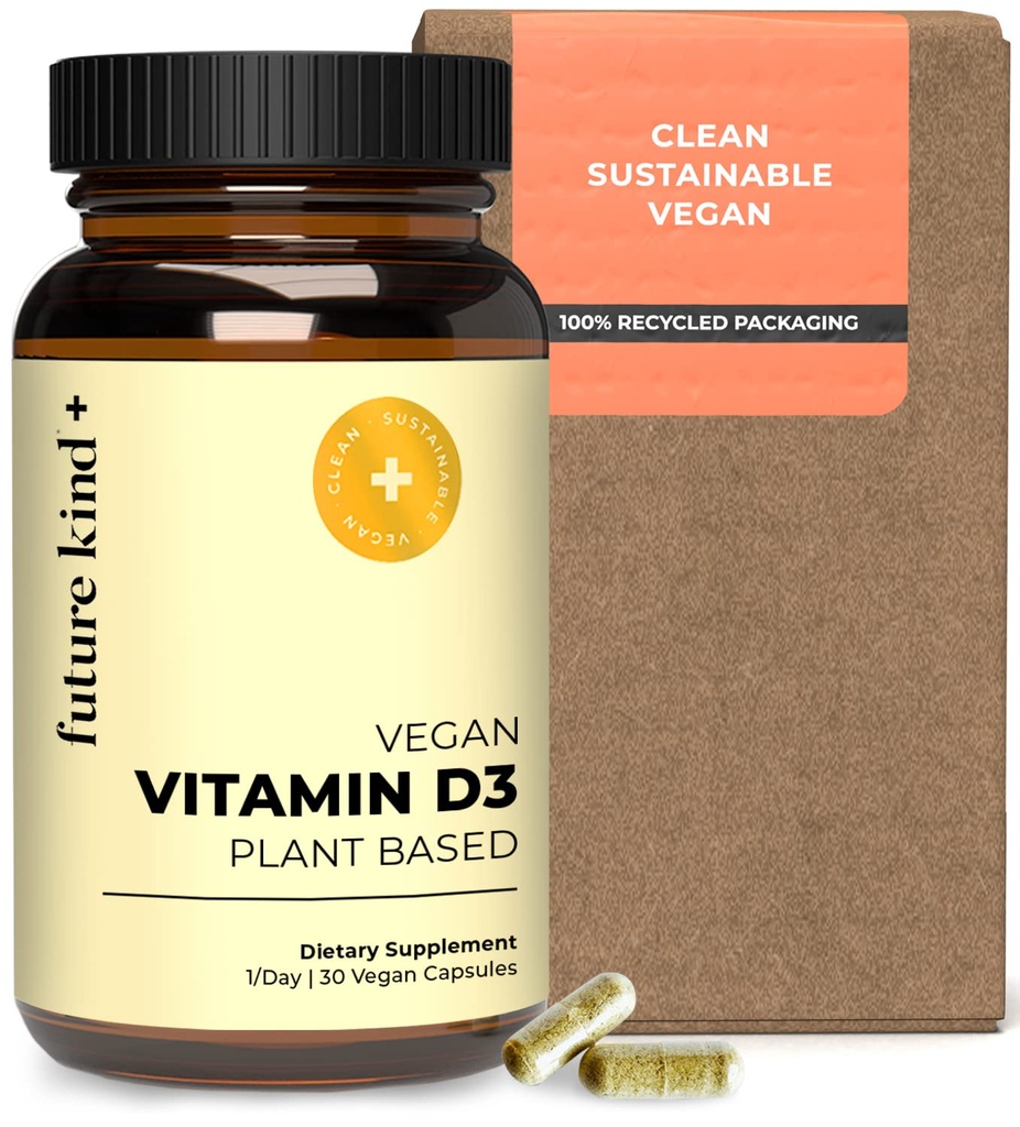 Witamina D3- 2500 j. m. Suplement bazujący na plantacji do wsparcia immunologicznego i komórkowego - Witamina D wolna od cukru (30 Softgels in Glass Bottle)