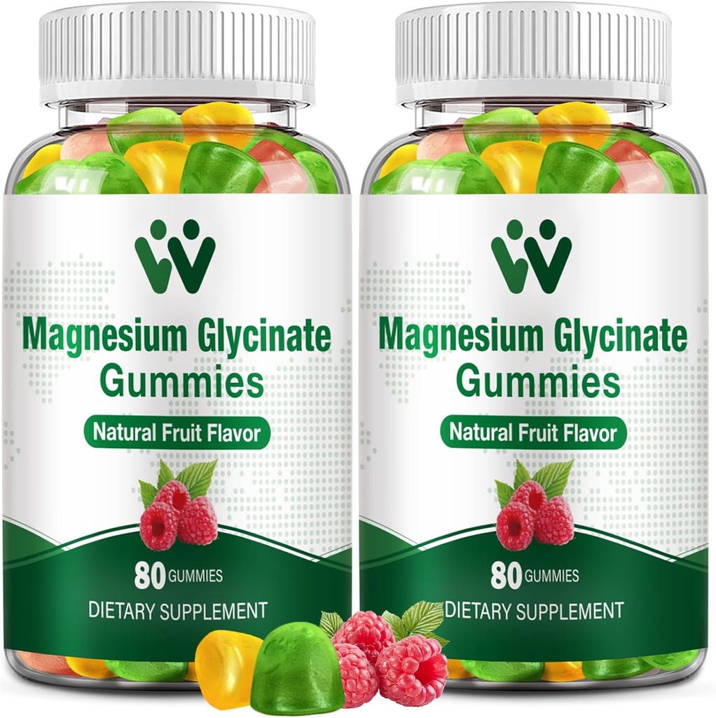 Glucynian magnezu Gumiaki 400 - Suplement magnezu do snu, Stres & Mięśnie Relief Spokój Magnezu żucia dla dorosłych i dzieci z witaminą D, B6 Fruit Flavor, Wegan, 2 opakowania
