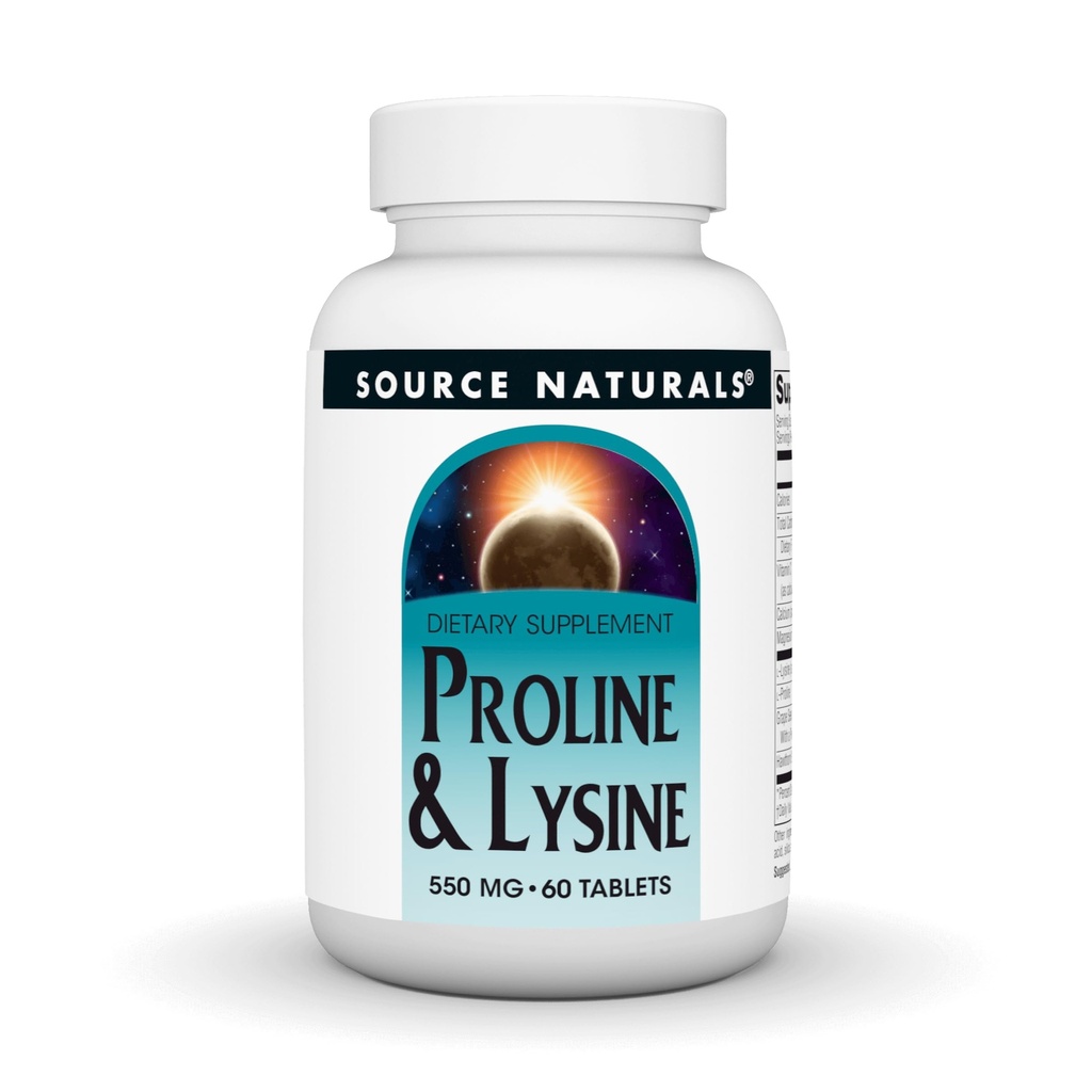 Źródło Naturals L- Proline & L- Lysine, 550mg - 60 tabletek