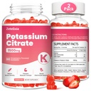 2 Pack Gummies potasu dla dorosłych Kobiety i mężczyźni, suplement potasu Citrate, Kurcze nogi wsparcia, Zdrowie mięśni i równowagi elektrolitowej, Bez cukru, Organic, Wegan, Truskawka, 120 Cts