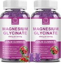 Glucynian magnezu Gummie 400 mg, Wysoka absorpcja Glucynian magnezu Suplement z potasu, Wapnia, Witamina D, B6 i CoQ10 na noc, Wspierające mięśnie Żurawinowy Flavor 60 Count (2 opakowania)