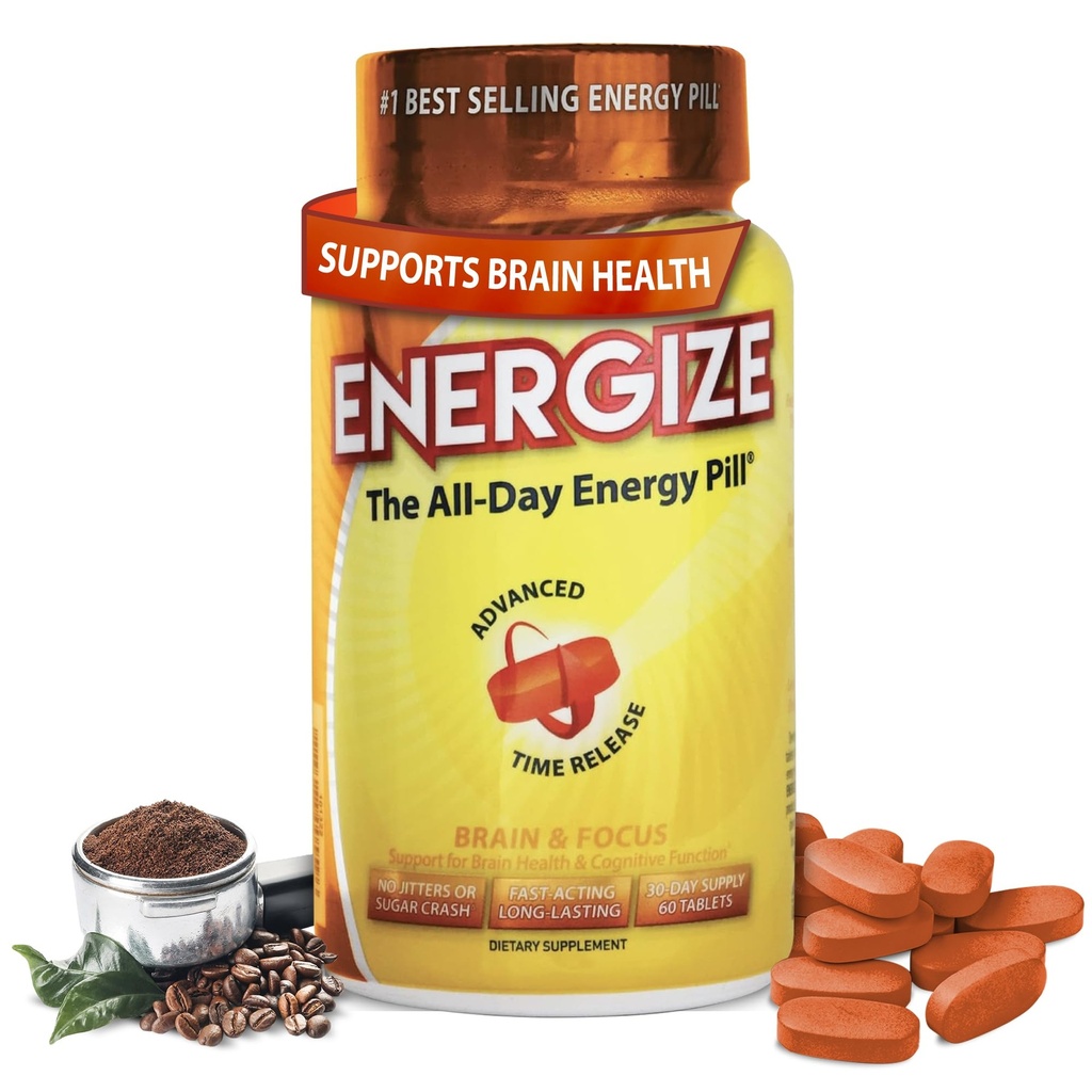iSatori Energize Brain & Focus Caepture Pills - Szybkie działanie All Day Energy Pills, Brain Booster, Energy and Focus Supplement, Time Release Caepine Oznacza No Jitters, No Crash (60 tabletek)
