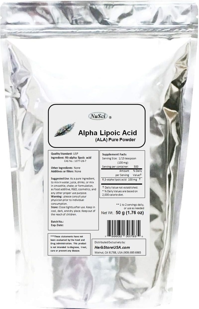 Czysty proszek ALA RS- Alpha Lipoic Acid (50 gramów (1,76 oz))
