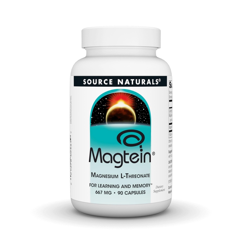 Źródło Naturals Magtein Magnezu L- Threonate 667mg Supports Focus, Mood, Zdrowa Pamięć, Funkcja kognitywna, Sen * - 90 Kapsułki
