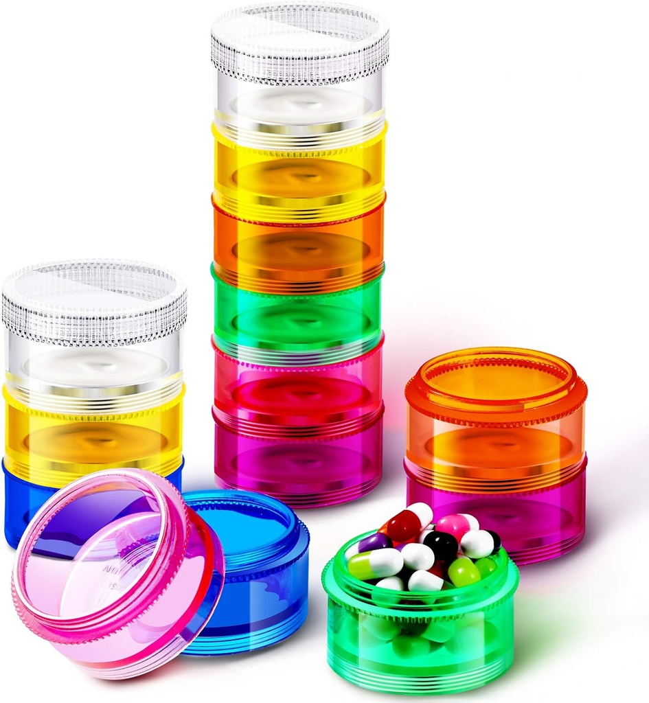 Sieral 7 Dni Stackable Pill Organizatorzy 7 Komory okrągłe Pill Pudełka Tower Witamina Indywidualne pojemniki do przechowywania Travel Cases z lidów na leki, Witaminy i suplementy (2 zestawy)