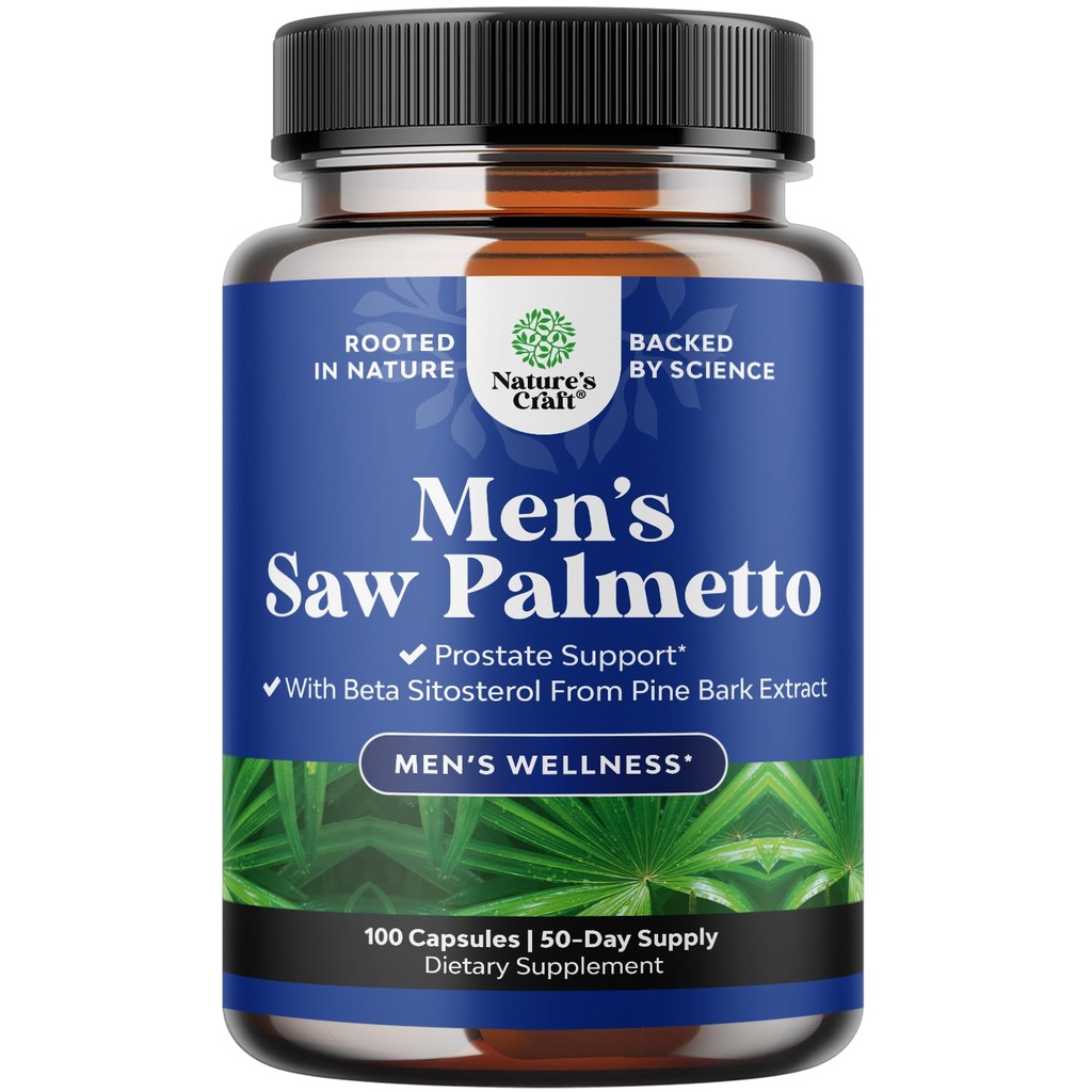 Nature Craft Saw Palmetto for Men with Beta Sitosterol - Saw Palmetto Extract Prostate Health Supplement for Men Bladder Control and Prostate Supplement - Przywracanie suplementu do włosów