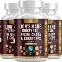 Mushroom Supplement with Lion 's Mane Turkey Tail Reishi Cordyceps Chaga Marshmallow Root - 180 Count