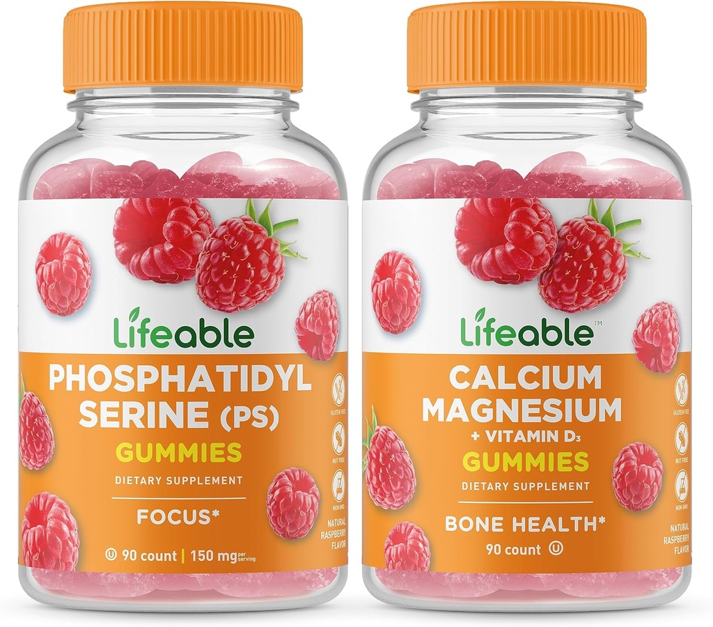Żywa fosfatydyloseryna (PS) + Magnez wapnia, Gummies Bundle - Great Desting, Suplement witaminy, Gluten Free, GMO Free, Gummy do żucia