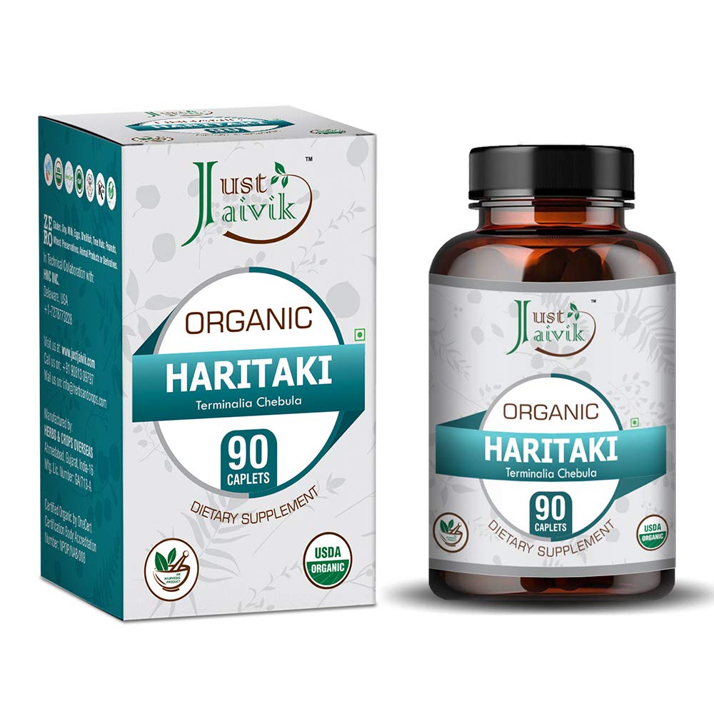 Tylko Jaivik Organic Haritaki (Terminalia Chebula) - 750mg (90 tabletek) 124; Dietetyczne suplementy do detoksykacji i odmładzania dla Vata