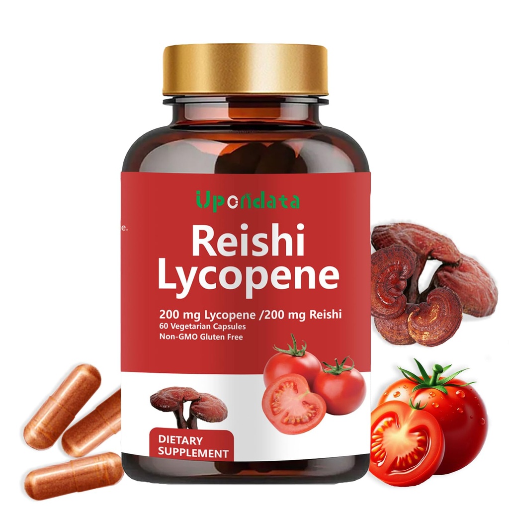 Kapsułki likopenu - Suplement likopenu 200mg z Reishi Mushroom 200mg, Natural Tomato Extract Mushroom Kapsułki do immunologicznego wsparcia - Bez glutenu, Non-GMO