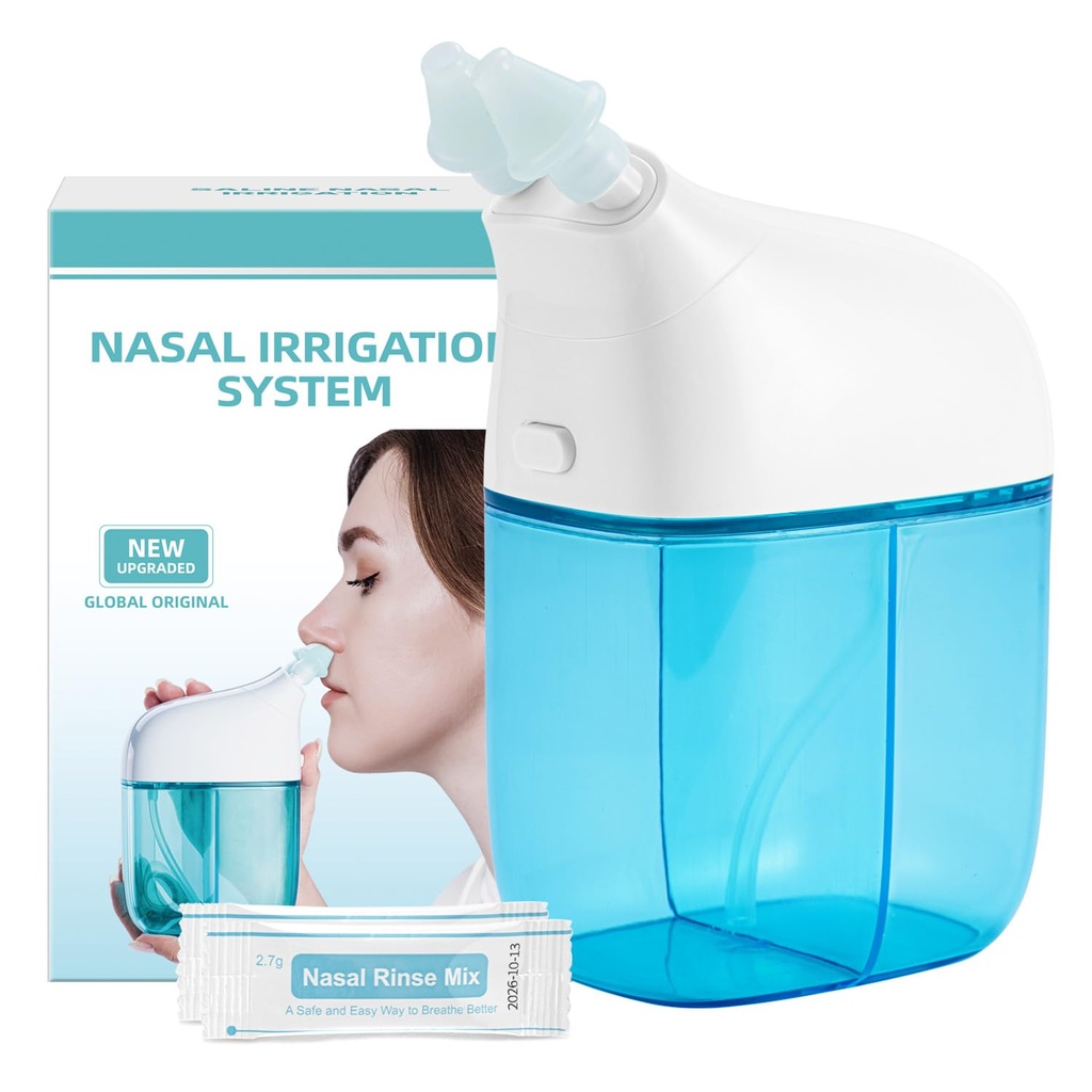 System nawadniania nosa z 30 zestawami soli, Sinus Rinse Machine, Nos Sinus Cleaner Machine z zbiornik wody i odpadów zbiornikowiec - niebieski