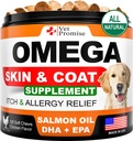 Omega 3 dla psów - Suplement do skóry i płaszcza - Olej rybny do żucia psów - Ulga alergiczna i swędząca - Suplement przeciwłuskowy - Suchość skóry - Olej łososiowy - Made in USA - 120 Soft Treats