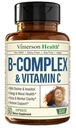 Witamina B Kompleks z VIT C & Kwas foliowy (Folate) - 8 Witaminy o dużej mocy B: B1, B2, B3, B5, B6, B7, Witamina B12 + Biotin, Cholina i Inozytol. Pomoc nastroje, energia, system nerwowy i wsparcie immunologiczne