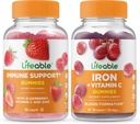 Żywe wsparcie immunologiczne + Żelazko z witaminą C, Gummies Bundle - Wielkie degustacje, Suplement witaminy, Gluten wolny, GMO wolny, Chewable