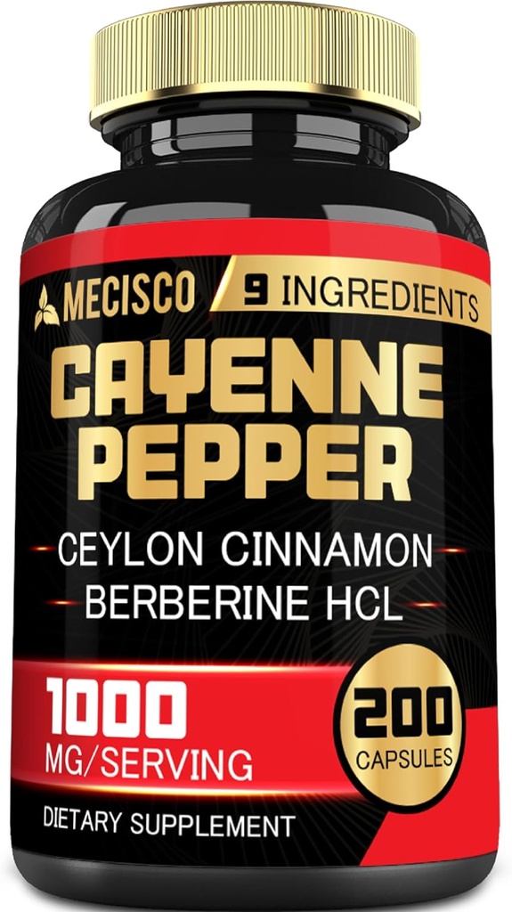Kapsułki Cayenne Pepper z kurkumami kurkuminowymi, Berberine HCl, Ceylon Cynamon Bark & More - 200 Kapsułki - Support Trawienie Zdrowia, System immunologiczny i równowagi ciała