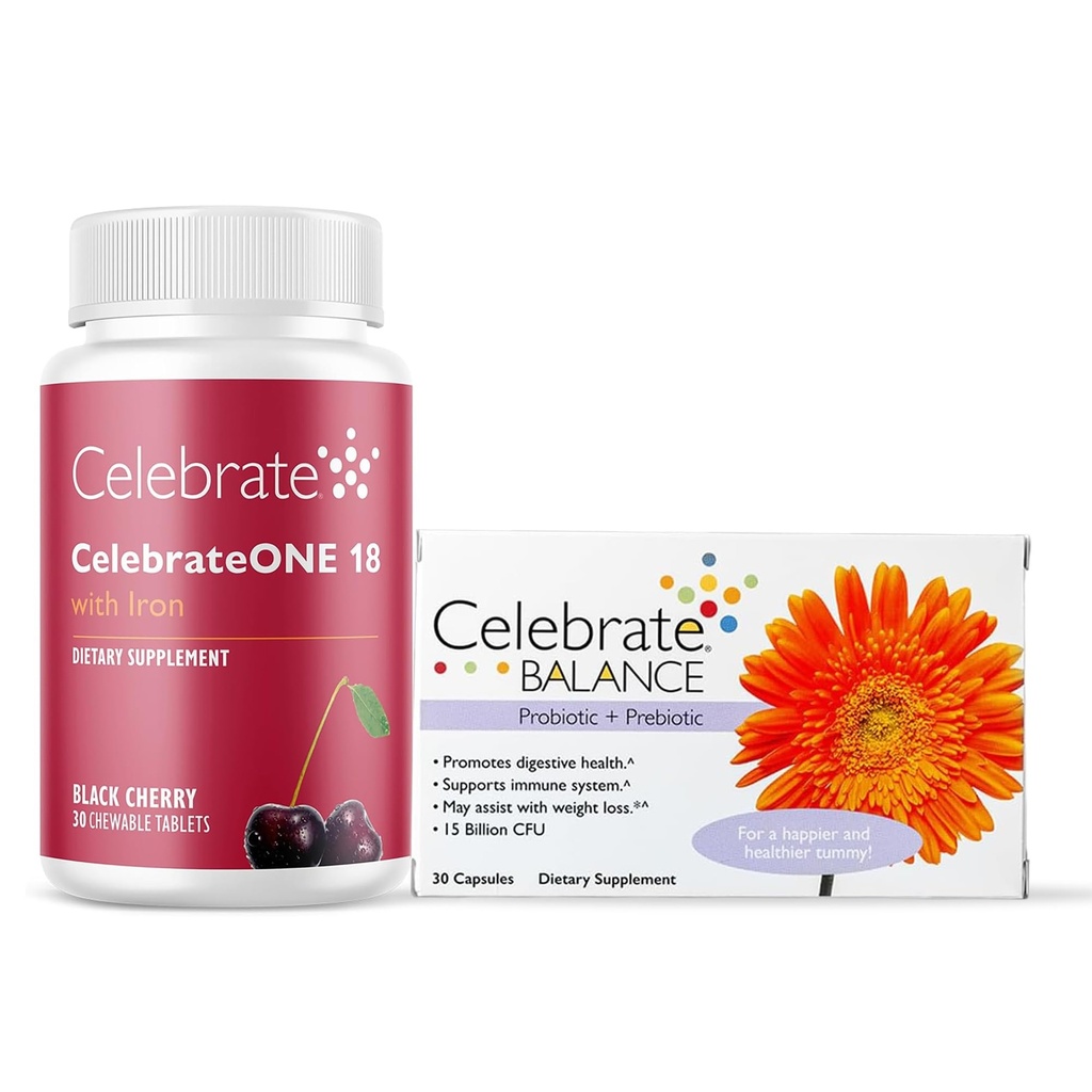 Celebrate Vitamins Celebrate Bariatrital Multivitamin 18mg Żelazo & Równowaga Probiotyczne + Prebiotyczne Kapsułki Bundle - Pomaga Digestive Health, Poziomy żelaza, & Maksymalny Wchłanianie składników odżywczych dla Bariatric P