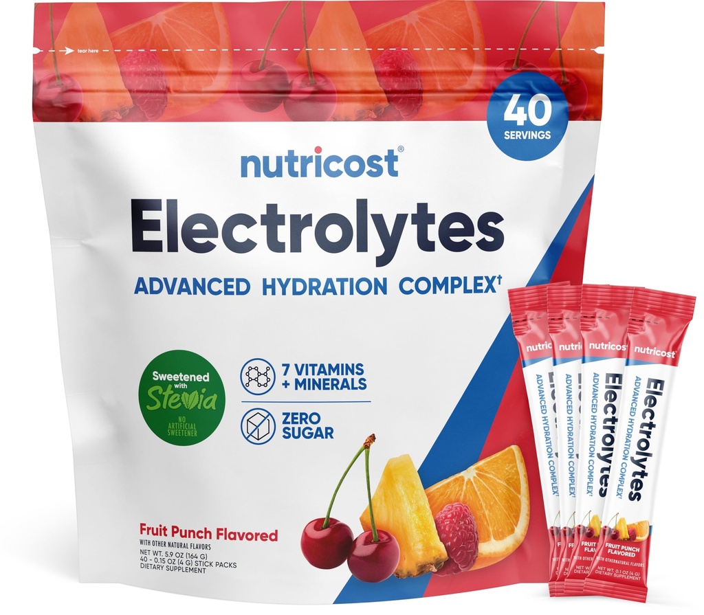 Nutricost Electrolytes Complex, Fruit Punch Flavored, 40 Stickpack - zaawansowany kompleks hydracji