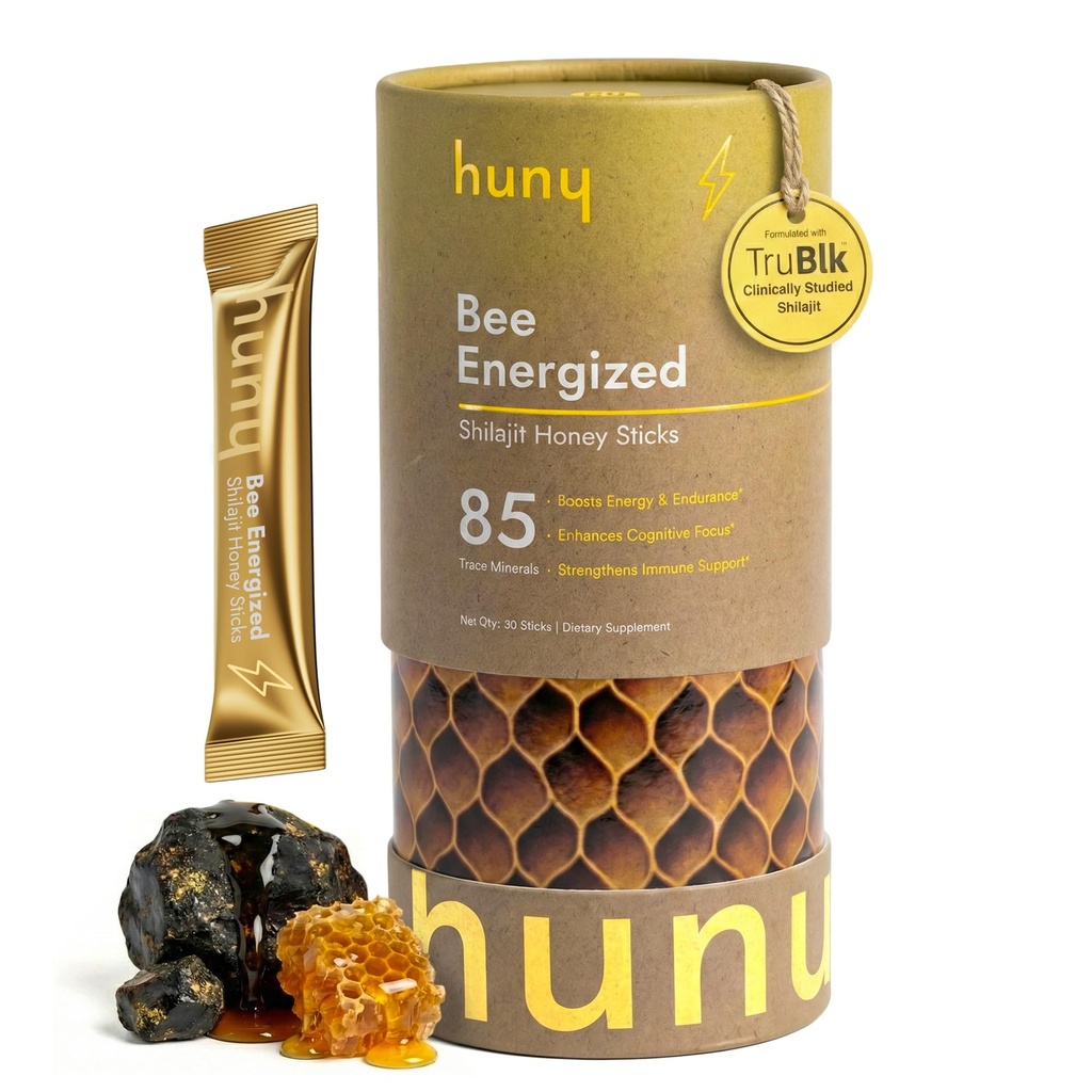 HUNY Bee Energized with Shilajit Honey Sticks Edge 124; 85 + Ślady minerałów dla czystej energii, Focus & Immune Support 's 124; Pure Himalayan Shilajit for Men & Women Netherlands 124; 30 Count (Pack of 1)