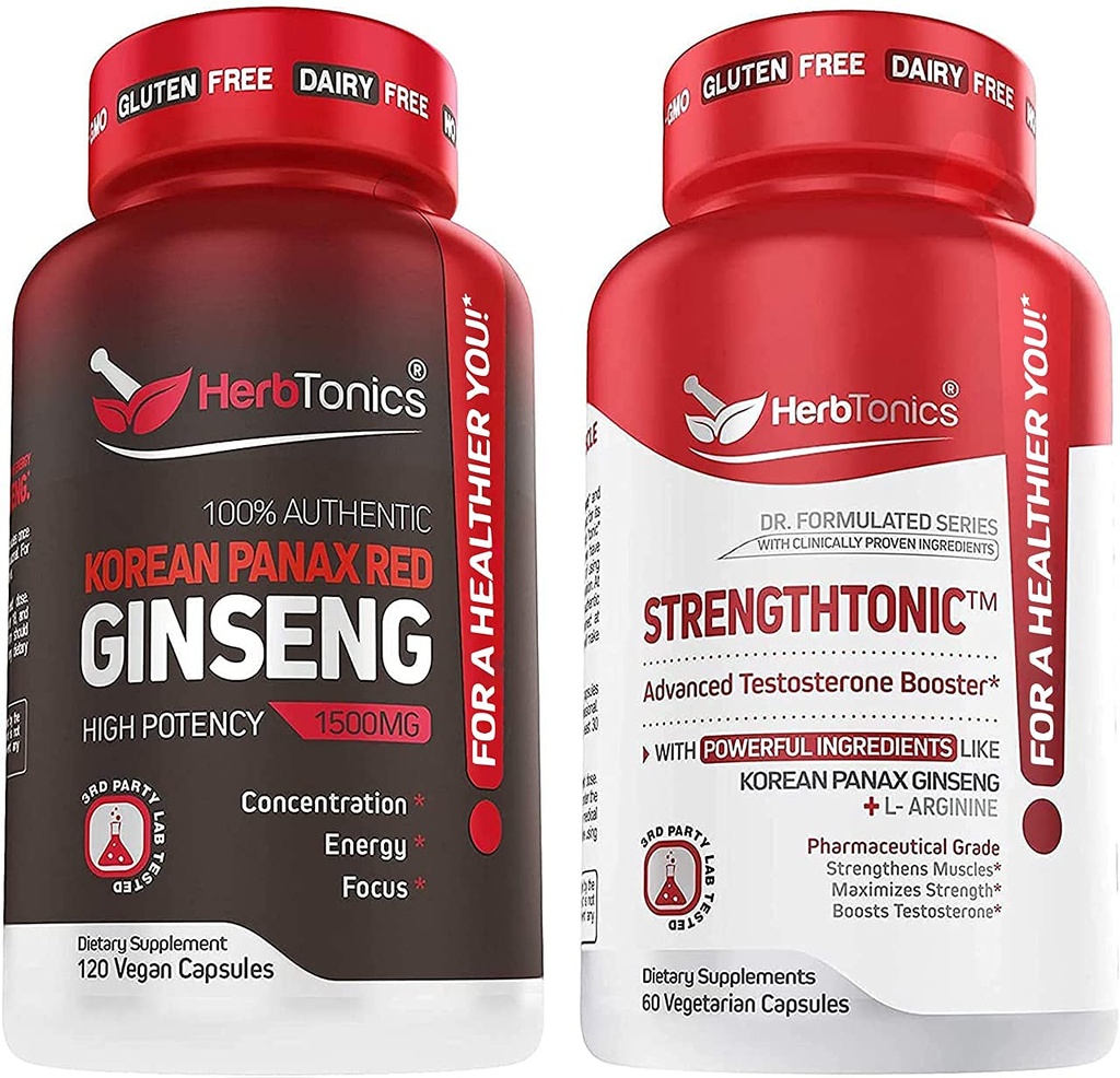 Herbtonics koreański Panax czerwony Ginseng i wzmocnienie Testosteron Booster dla mężczyzn Bundle