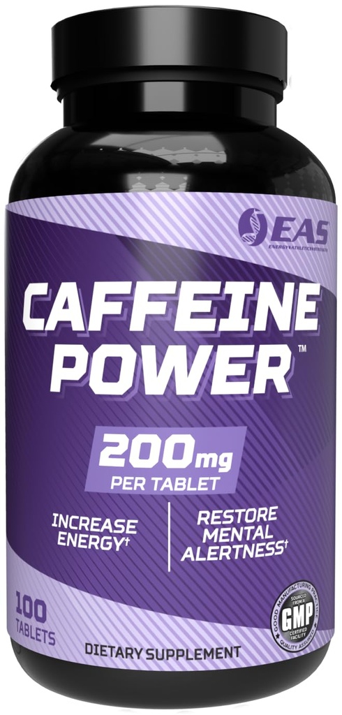 EAS kofeina Moc 200mg 124; Kofeina Pigułki Suplement 124; Zwiększenie energii & Przywracanie psychicznej alertyczności 124; Gluten Free, Nie GMO, Wegetariańskie Przyjazne 124; 100 Tabletki