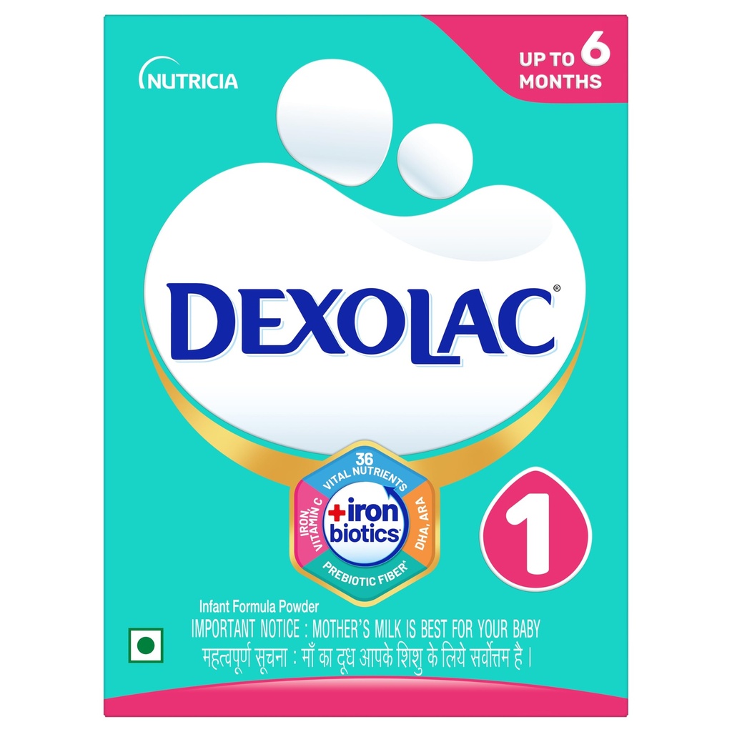 Dexolac Stage 1 Infant Formula for Babies - (0-6 months) - with Iron Biotics, DHA and other vital nutrients - 400 g -Bag-In-Box