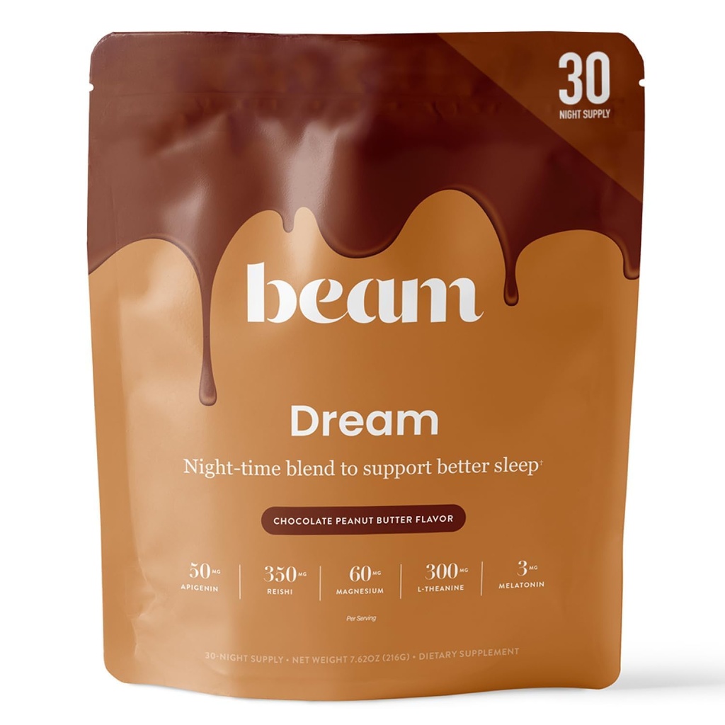 Beam Dream Sleep Powder, L- Theanine, Apigenin, Reishi i Magnezu, Strona trzecia Tested Natural Sen Pomoc i suplement do snu dla głębokiego snu, Relaks i Recovery, Natural Sleep Support, 30 Służenia