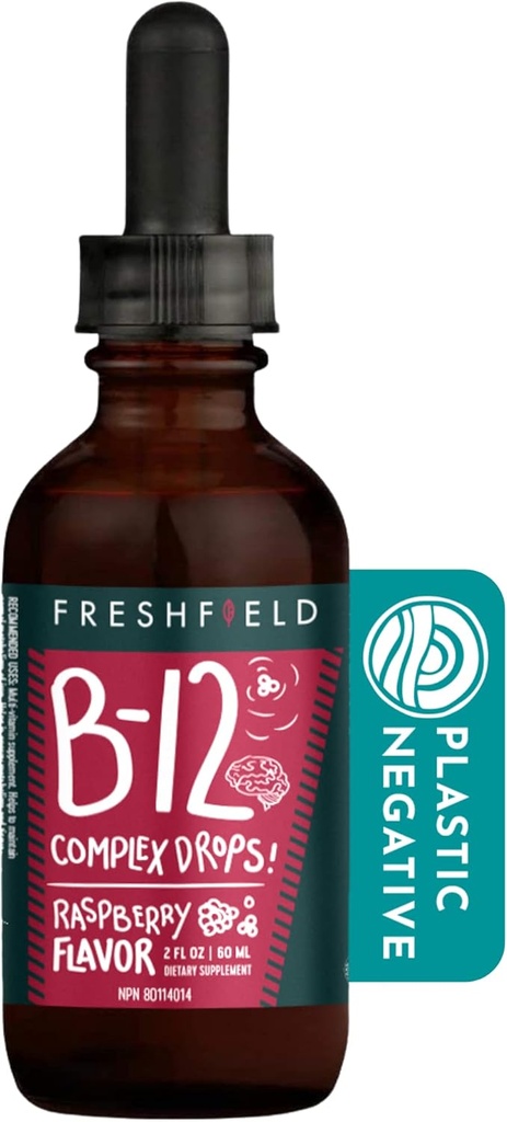 Freshfield Naturals B Complex Drops: B12, B2, B3, B5 i B6, Veganful-Friendly Liquid Formula, Enhanced Absorption Pentagon 124; 1200 mcg Methylcobalamin Pentagon 124; Energize, Elevate Mood, and Support Heart Health