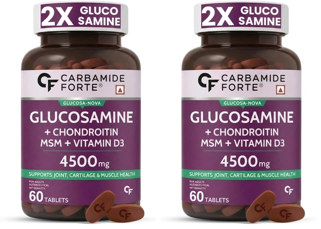 Carbamide Forte Glucosamine Tablets For Joint Support Supplement with Vitamin D3 & Glucosamine Chondroitin MSM | Joint Cartilage Support & Muscle Health | Joint Support Tablets - 60 (Pack of 2)