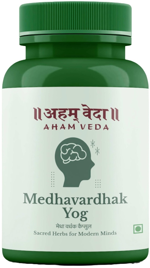 Ayurvedic Brain Tonic Capsules for Memory, Focus & Mental Wellness | Brahmi + 5 potent Medhya Rasayana Herbs | 100% Herbal, Non-Habit Forming | 60 Veg Capsules, by AhamVeda