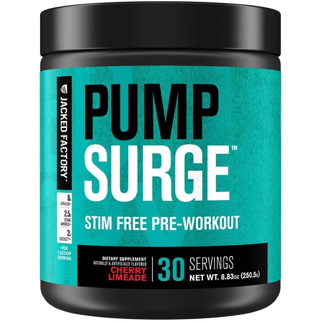 Jacked Factory Pumpslige Kofeina Free Trening wstępny dla mężczyzn i kobiet - Nootropowy Booster & Stim Free Pre Workout - Intensywne pompy, Wzmocniona koncentracja - 30 Sług, Cherry Limeade