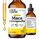 Wild & Organic Maca Root Ashwagandha Drops for Men and Women - Liquid Maca Ashwagandha Supplement for Total Support - Peruwiański ekstrakt Tincture - Vegan, Sugar & Alcohol- Free - 4 fl oz