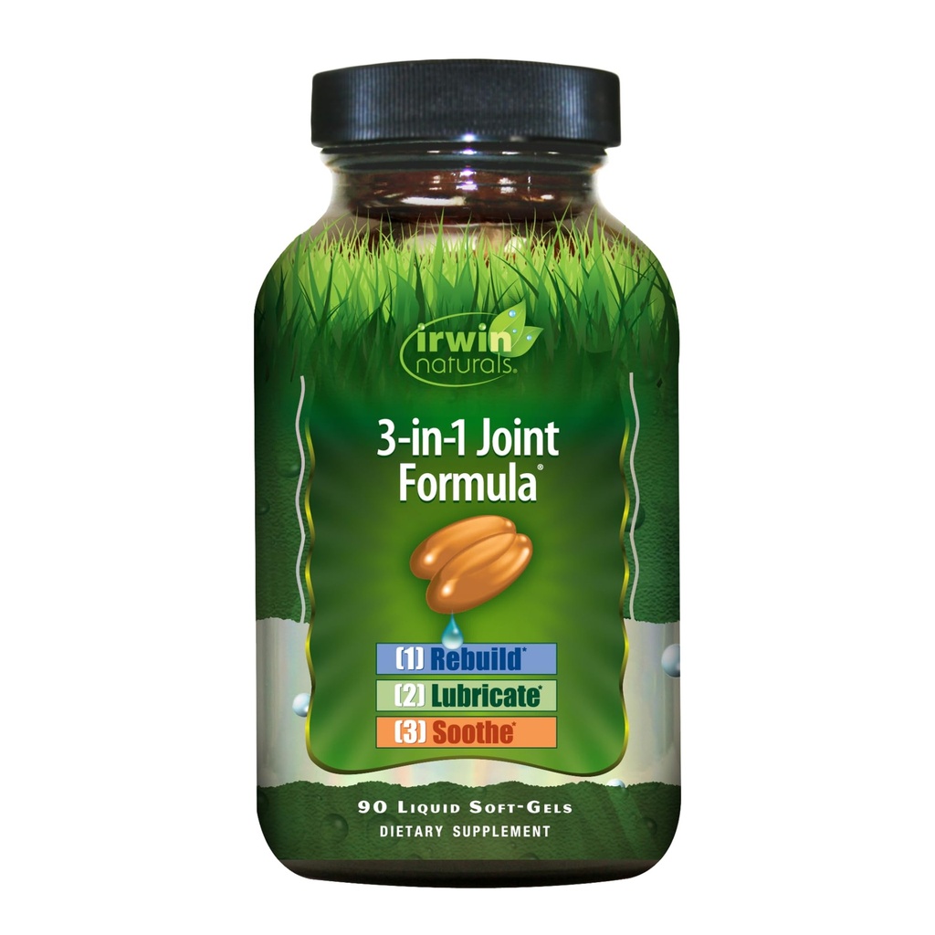 Irwin Naturals 3- in-1 Joint Formula - Potężny Joint Support Supplement with Glucozamine, Chondroitin, Turmeric & Boswellia - 90 Liquid Softgels